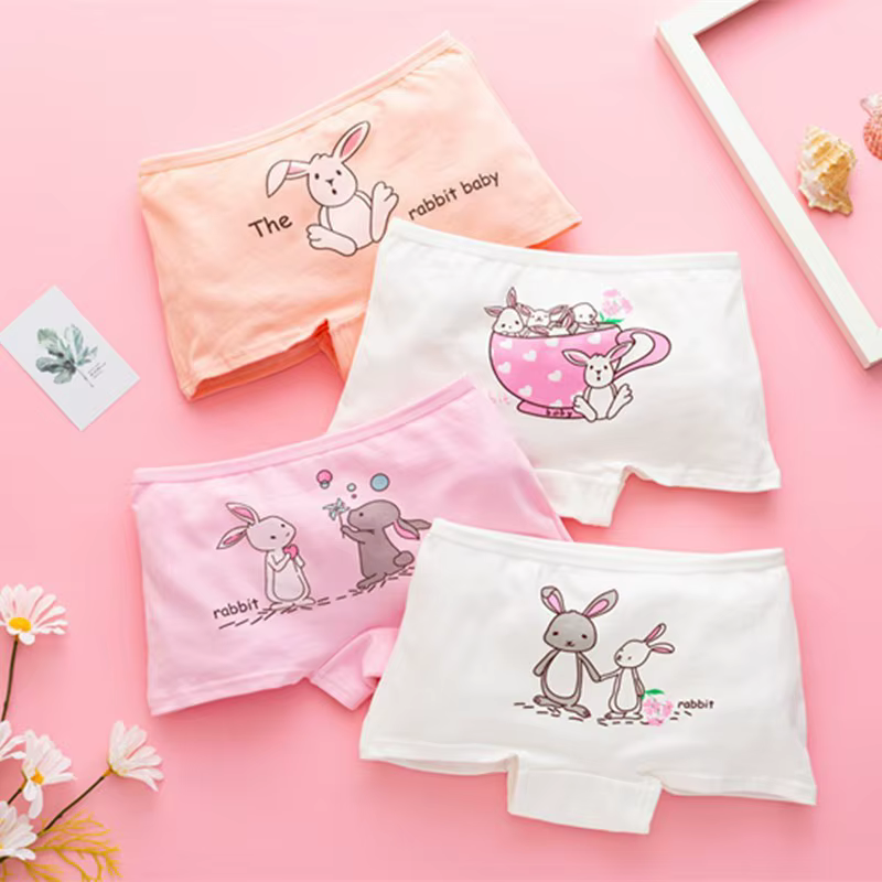 Culottes pour filles, sous-vêtements roses mignons avec dessin animé de lapin, boxers, pantalons de