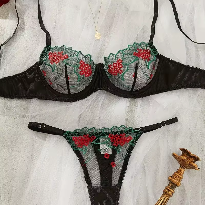 Ensemble de soutien-gorge en dentelle florale, Lingerie fantaisie, sous-vêtements de luxe bien-açant