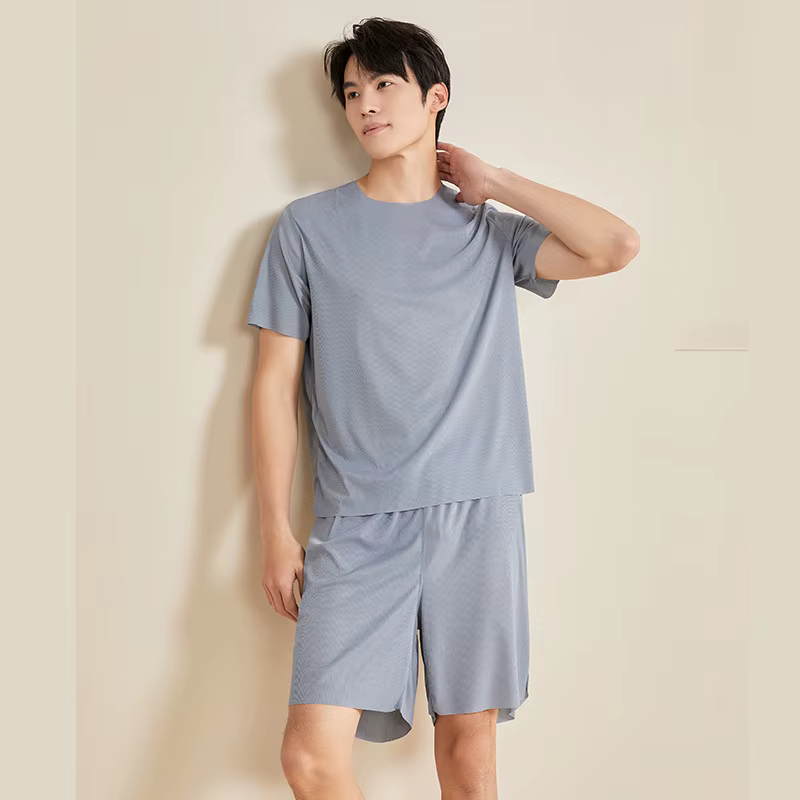 Ensemble de pyjama en soie pour homme - sans couture, ample, grande taille, vêtements de nuit pour l