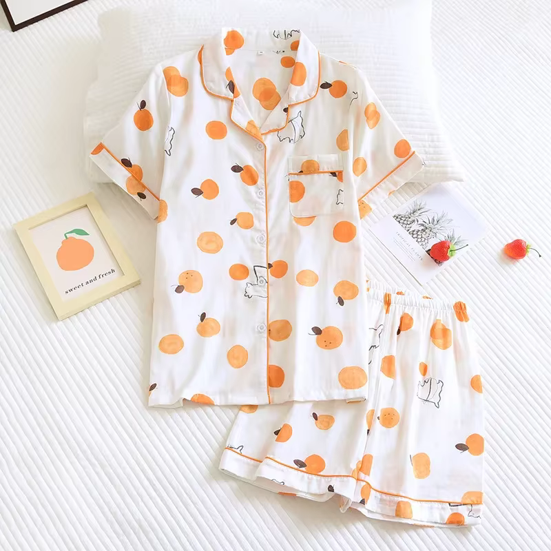 Pyjama court simple japonais pour femmes, 100% coton, manches courtes, ensemble pour dames, vêtement