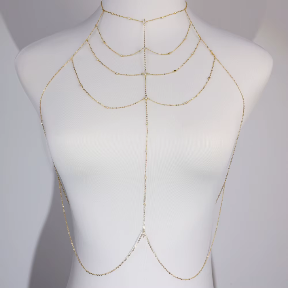 Gland en Zircon cubique scintillant, chaîne de corps de plage Sexy, accessoires de mariage pour femm