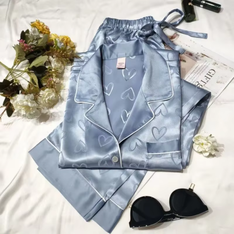 Ice inja-Pyjama en dentelle à manches longues pour femme, vêtements de nuit respirants décontractés,