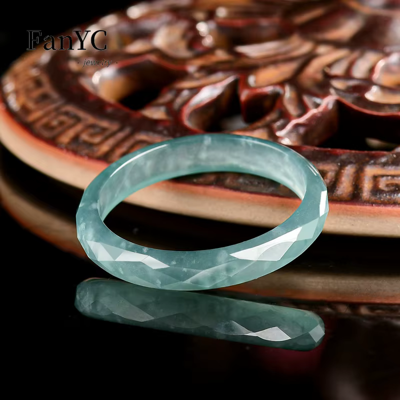Bague en diamant d'eau bleue en jadéite naturelle de qualité A, bagues assorties pour Couple à la mo