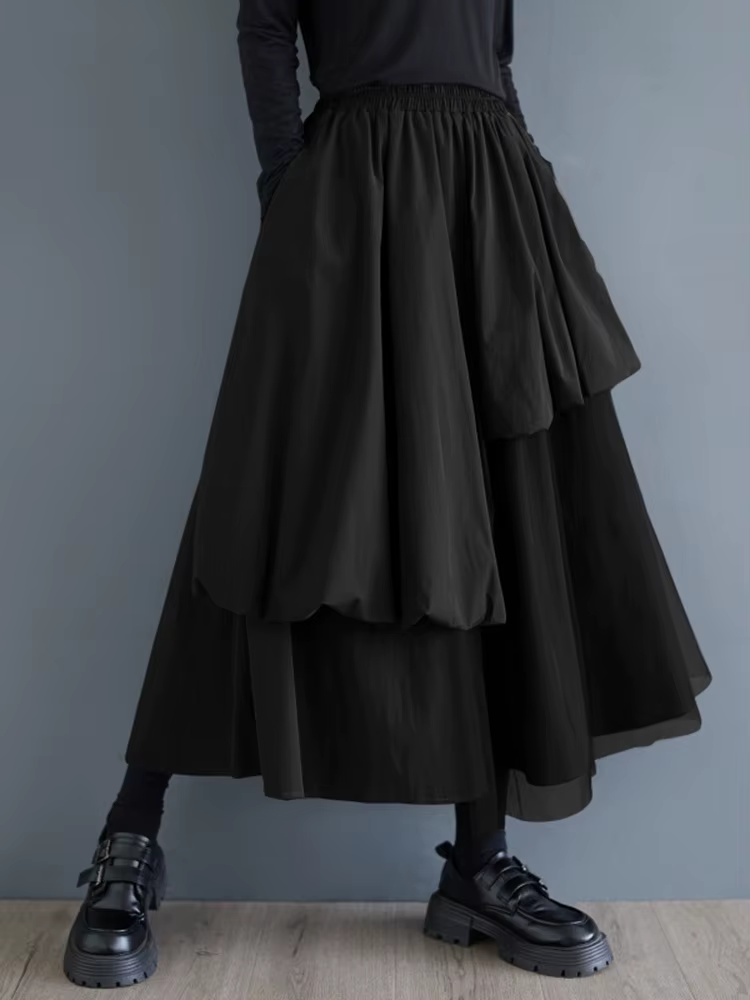 [EAM] taille haute élastique armée vert maille irrégulière a-ligne demi-corps jupe femmes mode marée