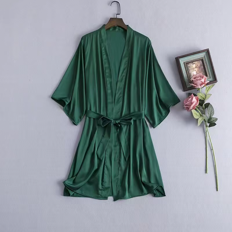 Chemise de nuit verte, Kimono de couleur unie, peignoir élégant en Satin, vêtements de maison, cadea