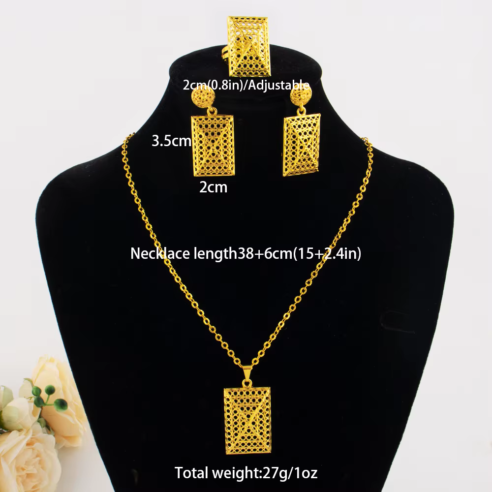 Ensemble de bijoux couleur or 18 carats de Dubaï pour femme, collier et boucles d'oreilles pour mari