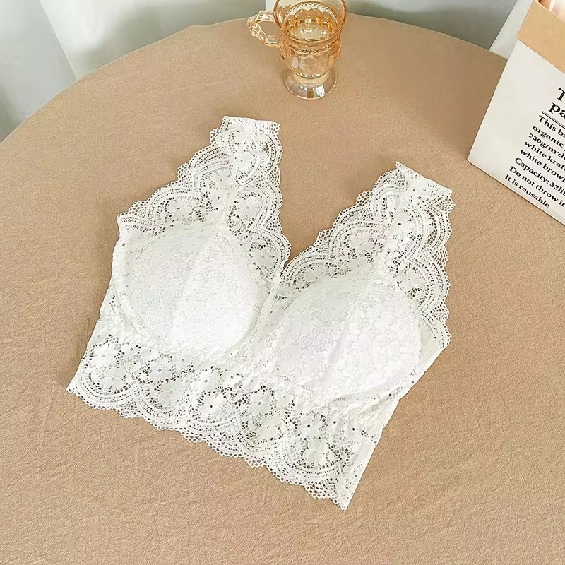 Soutien-gorge en dentelle pour femmes, col en V profond, Lingerie Sexy, sans fil, débardeur, sous-vê