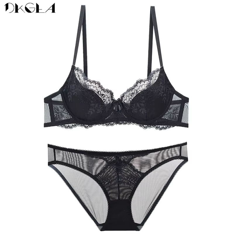 Ensemble de soutien-gorge ultra-mince en dentelle ajourée pour femme, sous-vêtements brodés, lingeri