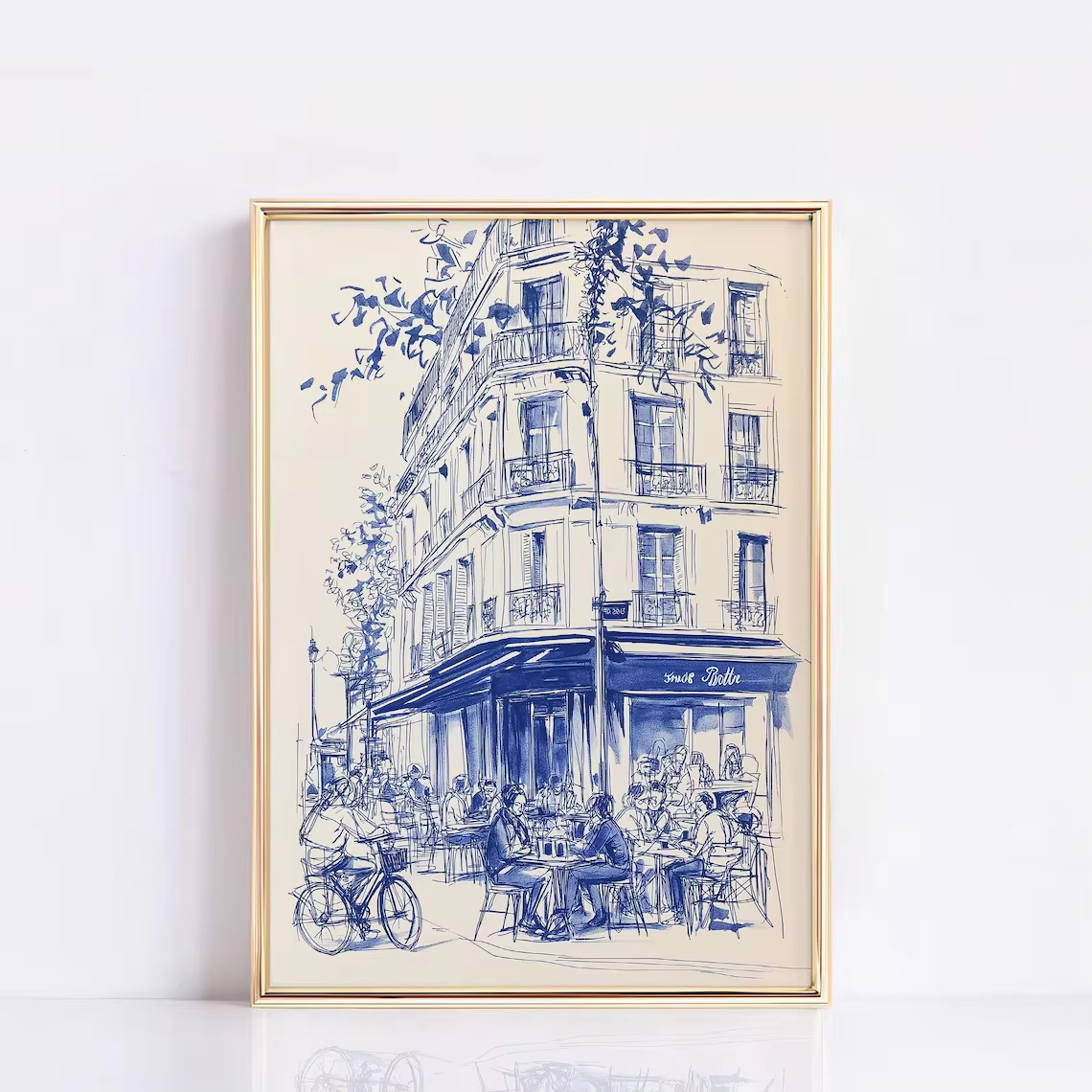 Affiche d'art linéaire sur le thème des cafés de Paris, Décoration murale de bistrot français, Illus
