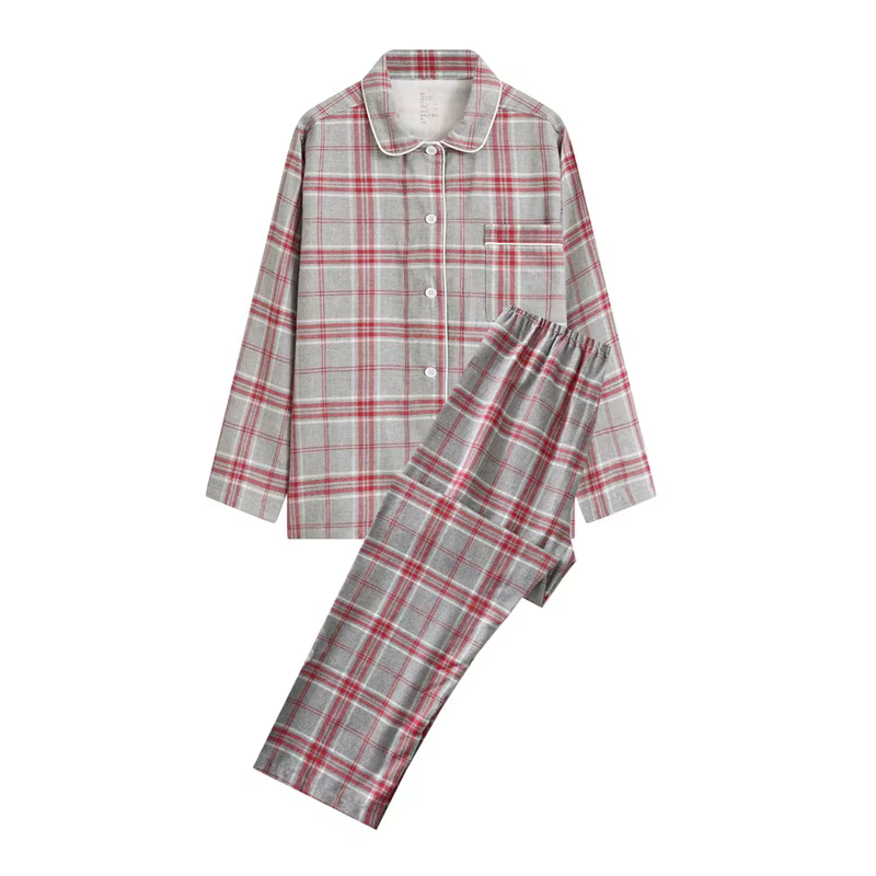 Ensembles de pyjama à carreaux décontractés pour femmes, mode, manches longues, pantalon imbibé, 100