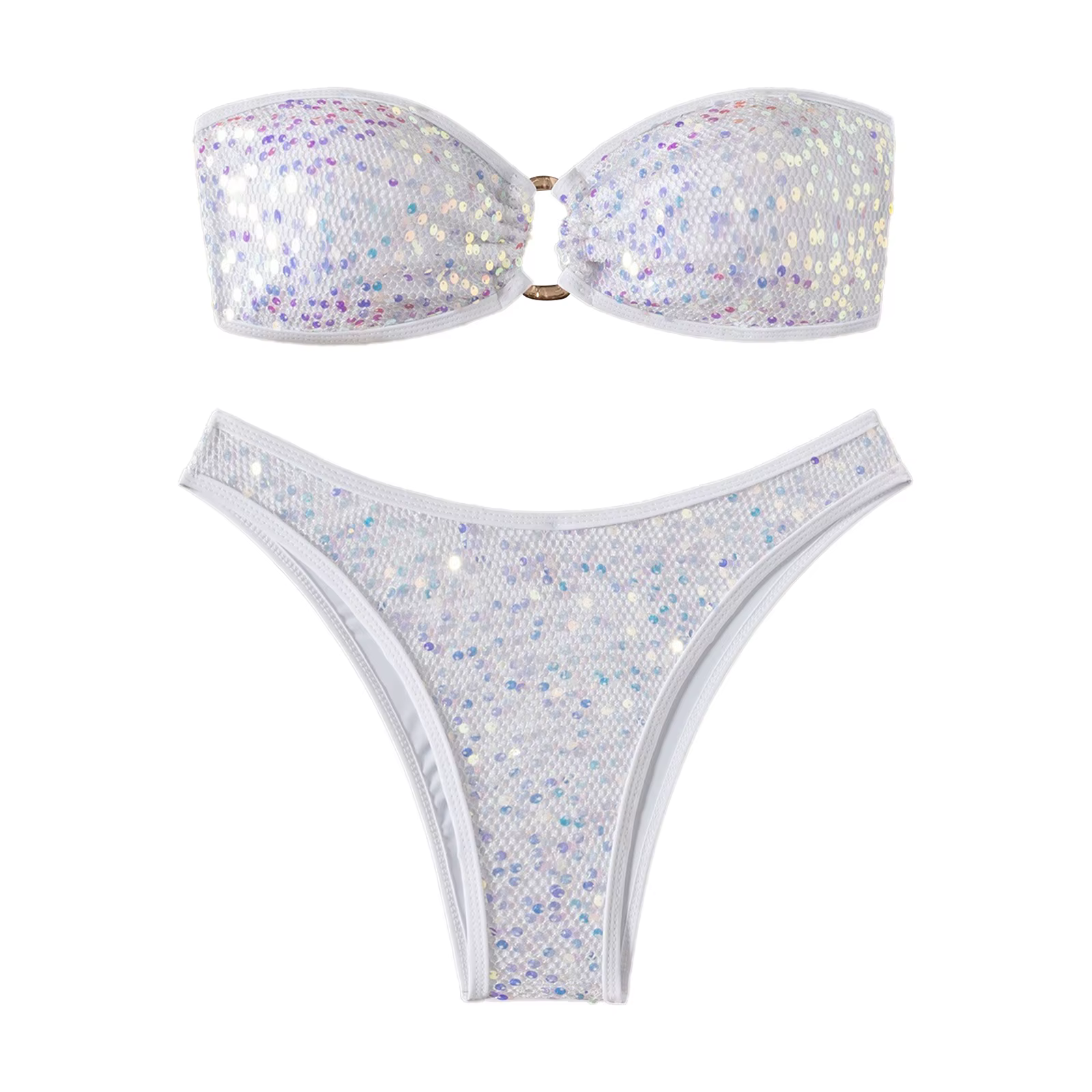Ensemble de maillot de bain bikini scintillant pour femme, maillot de bain bandeau sans bretelles, s