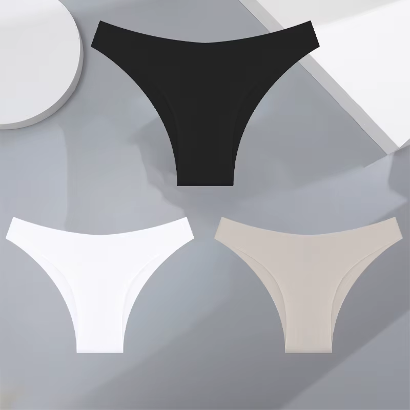 3 pièces Ultra-mince sans couture sous-vêtements en soie culottes pour femmes Sexy taille basse Stre