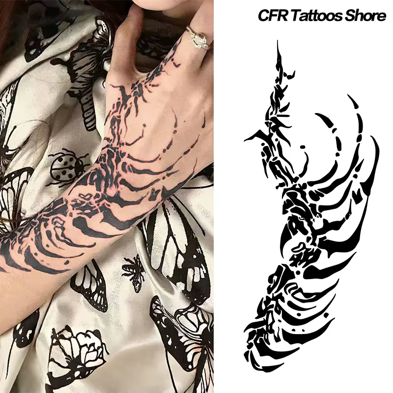 Tatouages temporaires faux tatouage demi-bras ventre imperméable gothique foncé squelette jus de pla