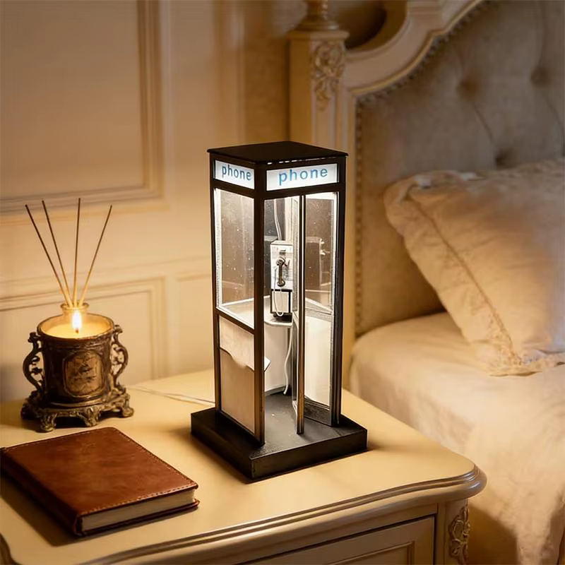 Lampe de table vintage haute style cabine téléphonique britannique rétro pour chambre d'enfant, bure