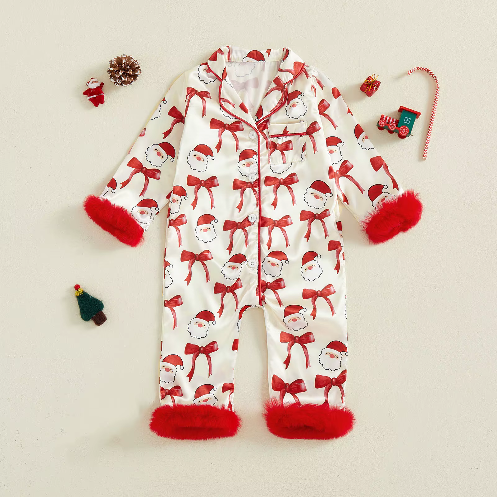 Pyjama de noël pour bébé fille, 1 pièce, garniture en plumes de père noël, chemise de nuit, barboteu