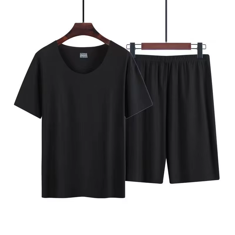Pyjama deux pièces en soie glacée pour hommes, pyjama d'été fin en Modal à manches courtes, vêtement