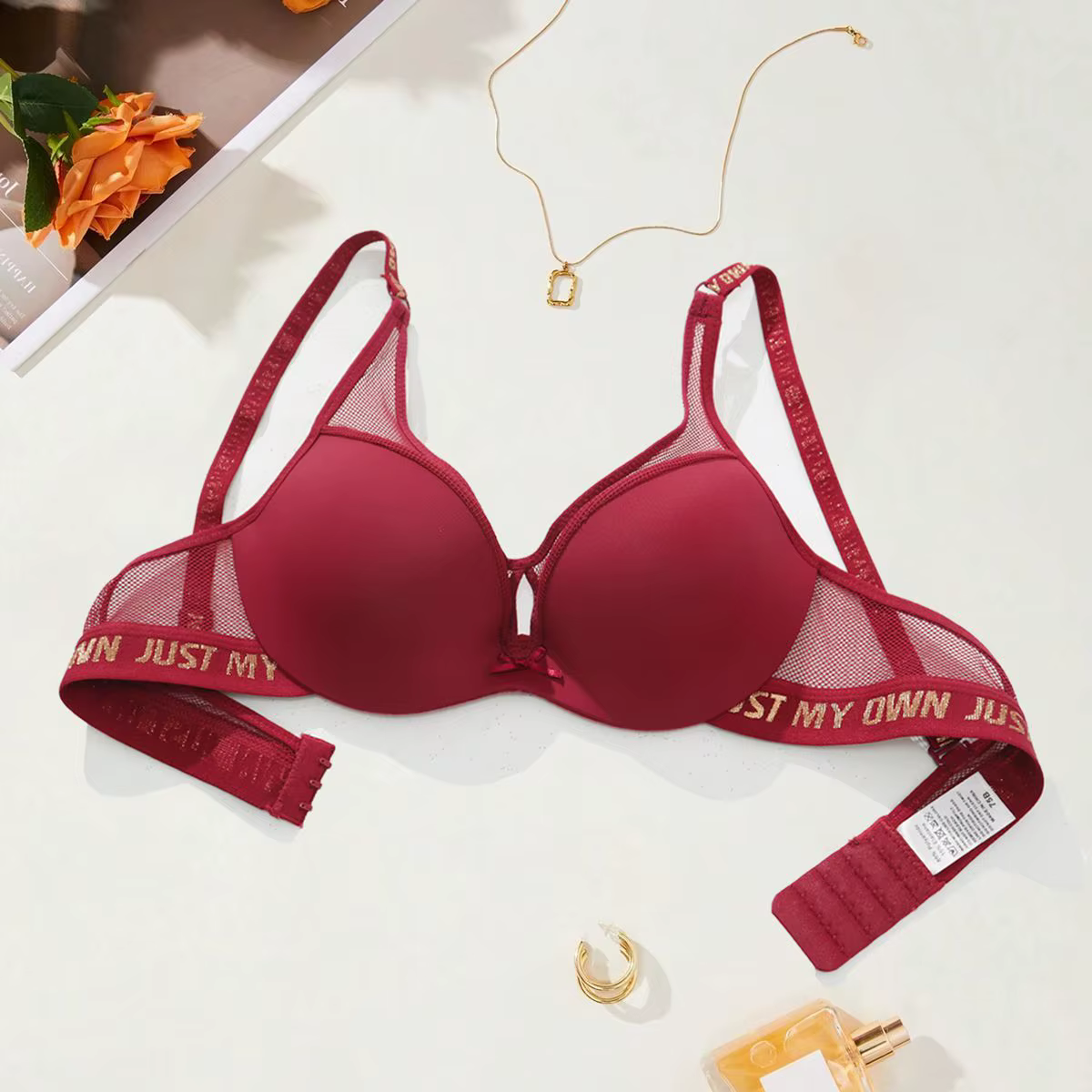 BEAUWEAR – soutien-gorge Push Up avec lettres imprimées pour femme, sous-vêtements en maille métalli