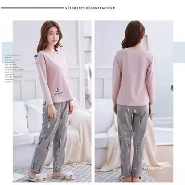 Pyjama à Manches sulfen Coton Doux pour Femme, Vêtement de Maison Décontracté, Grande Taille, Col Ro