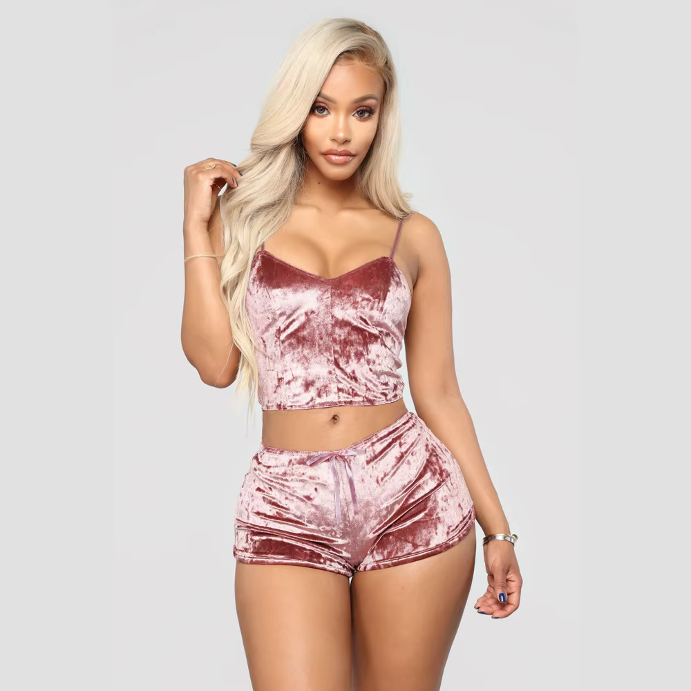 Ensemble de pyjama à bretelles sexy pour femmes, sous-vêtements confortables à col en V, vêtements p