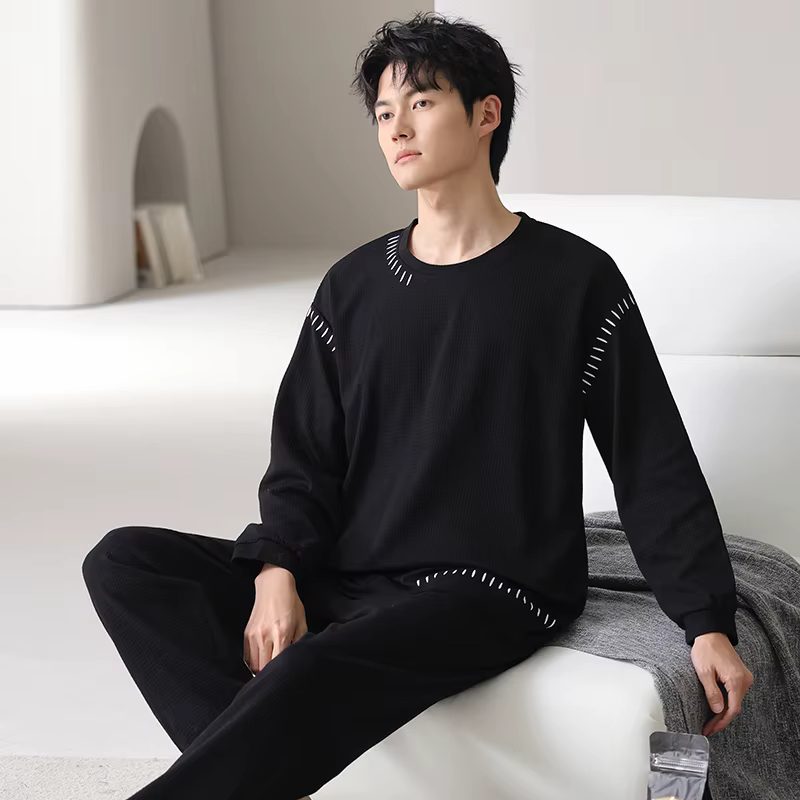 Hommes pyjamas ensemble 100% coton solide vêtements de nuit mâle à manches longues pyjamas décontrac