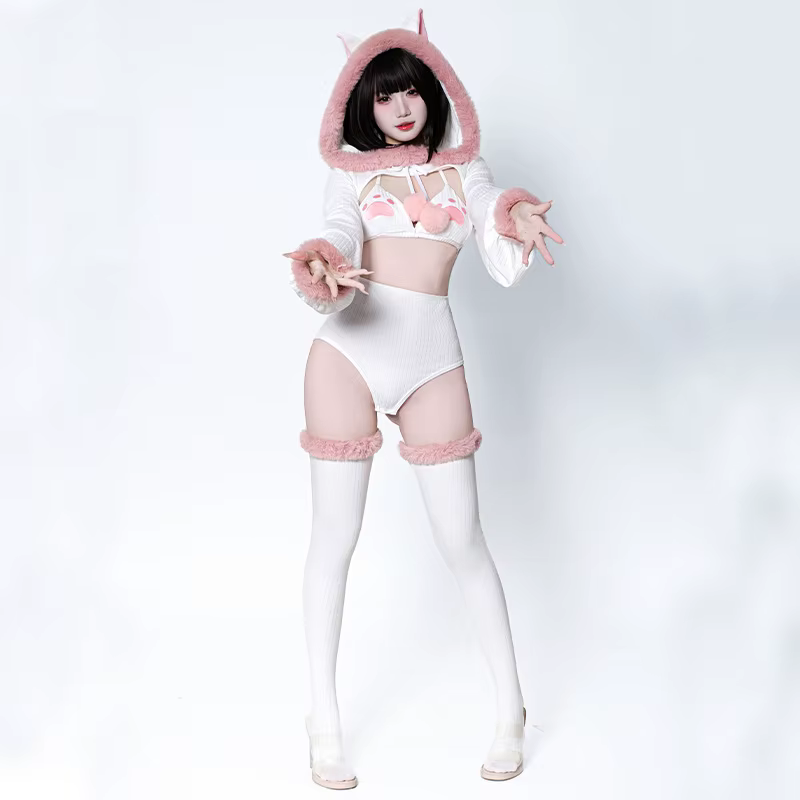Ensemble bikini style japonais original et mignon, avec queue détachable et oreilles de chat moelleu