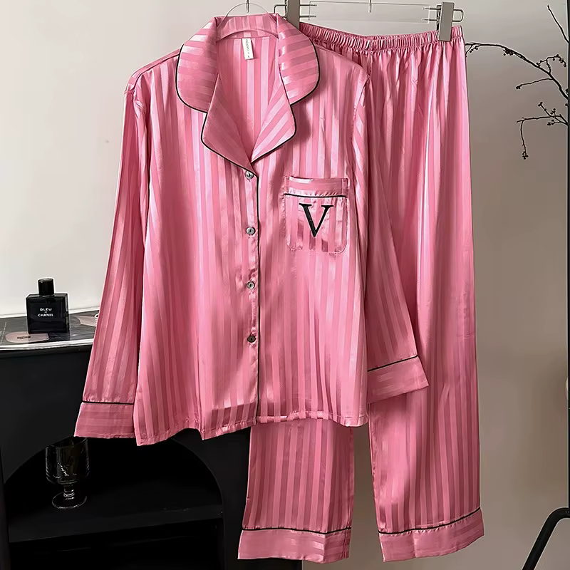 Femmes deux pièces pyjamas dame vêtements de nuit 2025 nouveau classique femme Homewear simulé soie 