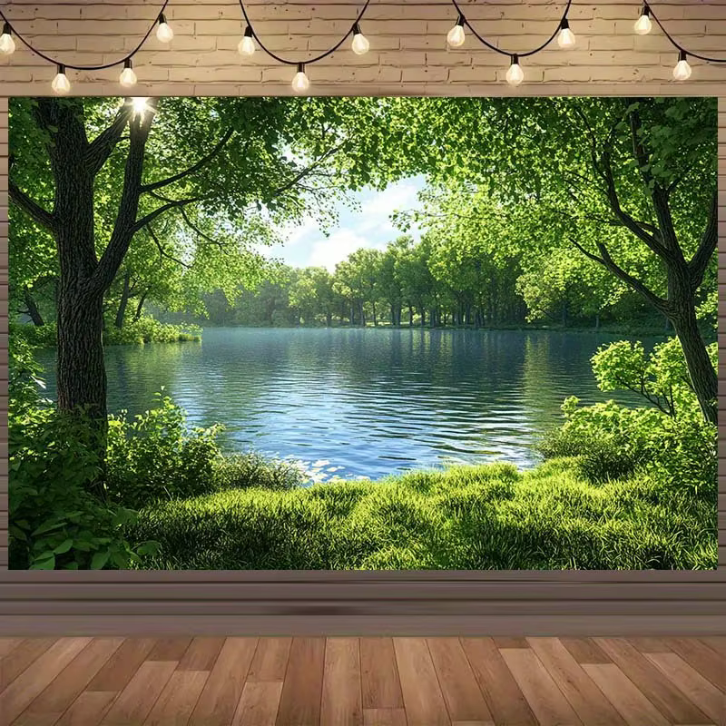1pc séène Nature fond pour la photographie-voyer calme, forêt verte luxuriante et lumière du soleil