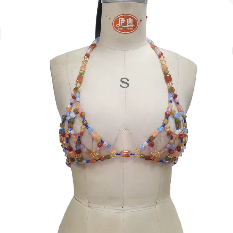 Tenue de Festival de musique pour femmes, bijoux de corps Sexy, harnais, haut de Bikini, perles mult
