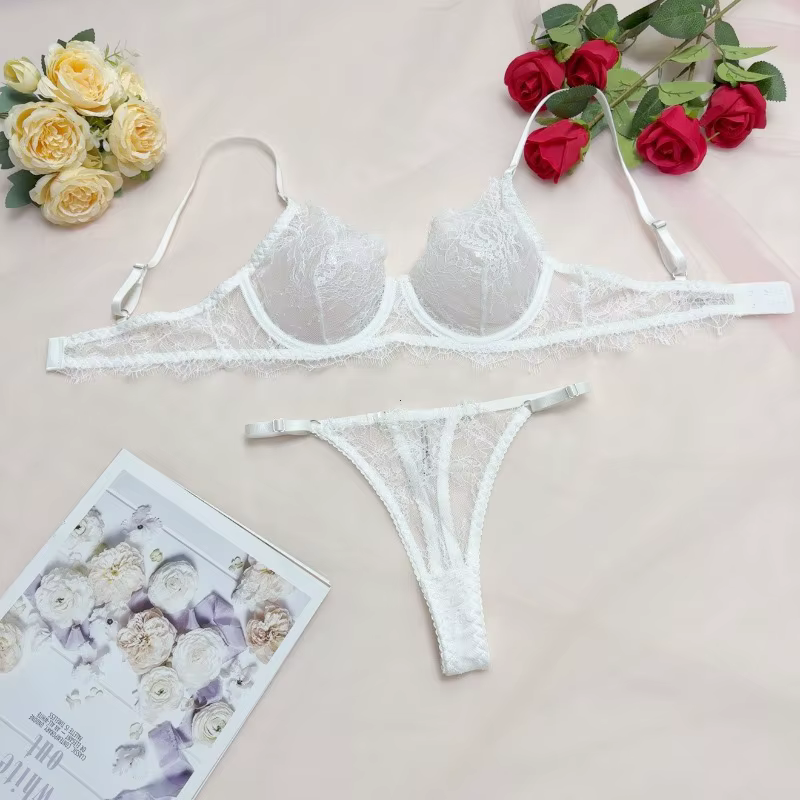 2025 Sexy pure dentelle cils Unline une couche dentelle Lingerie femme Lingerie soutien-gorge et cul