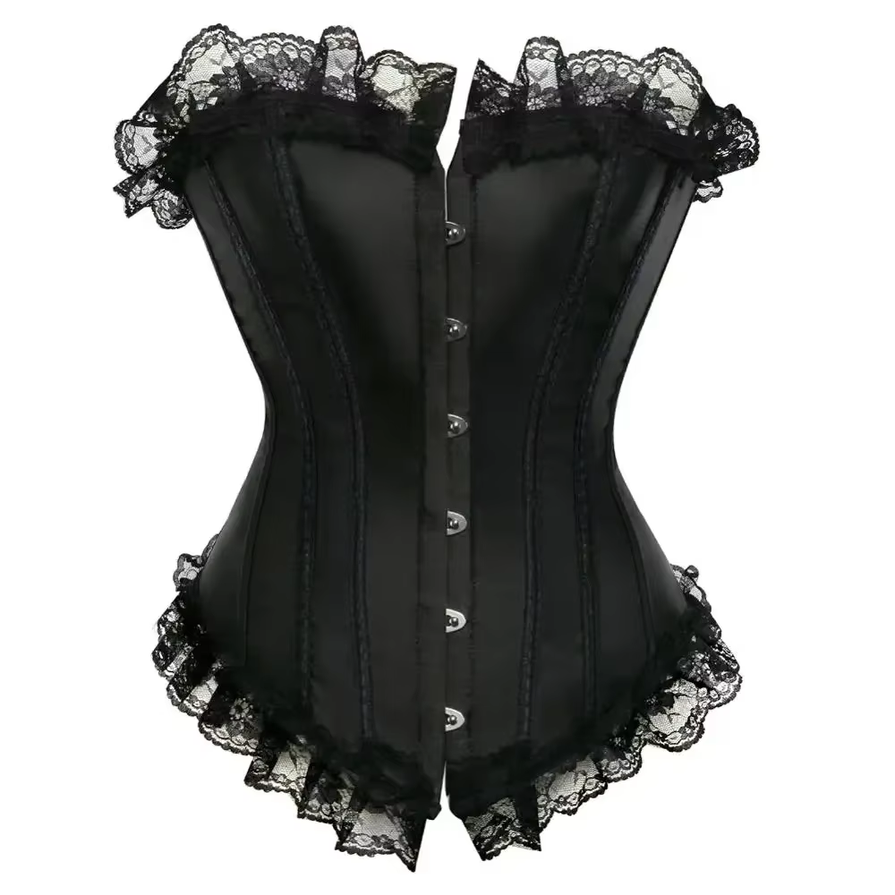 Femme Corset Sexy Satin Bustier à lacets désossé surbuste dentelle garniture Bustiers rayure Corsets