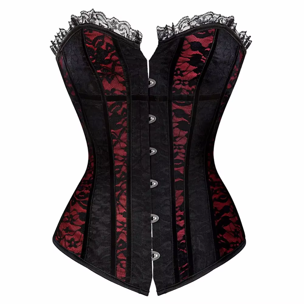 Corset Top grande taille femmes Sexy surbuste Bustier Blouse à lacets Floral gothique Satin Vintage 