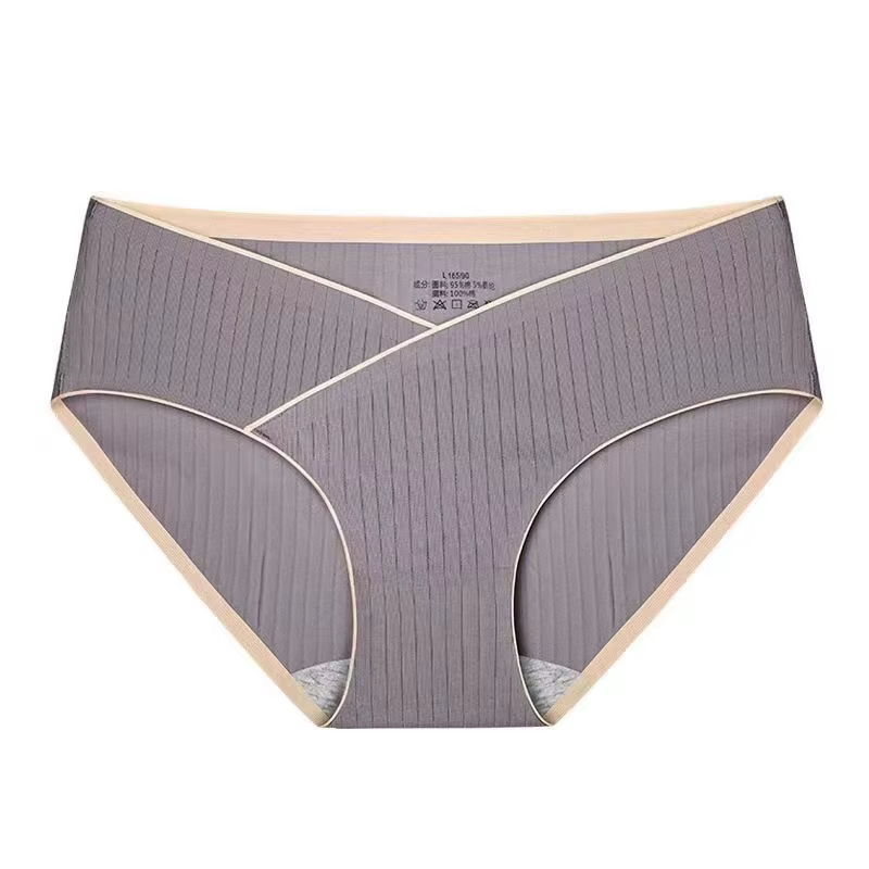 Culotte de Grossesse en Coton Jacquard à Rayures pour Femme Enceinte, Sous-vêtement Taille Basse san