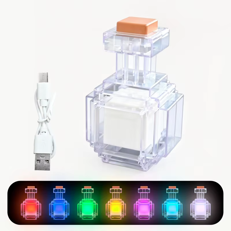 Lampe d'Ambiance Portable Rechargeable USB Style Pixel Rétro en Forme de Bouteille de Potion, 7 Coul