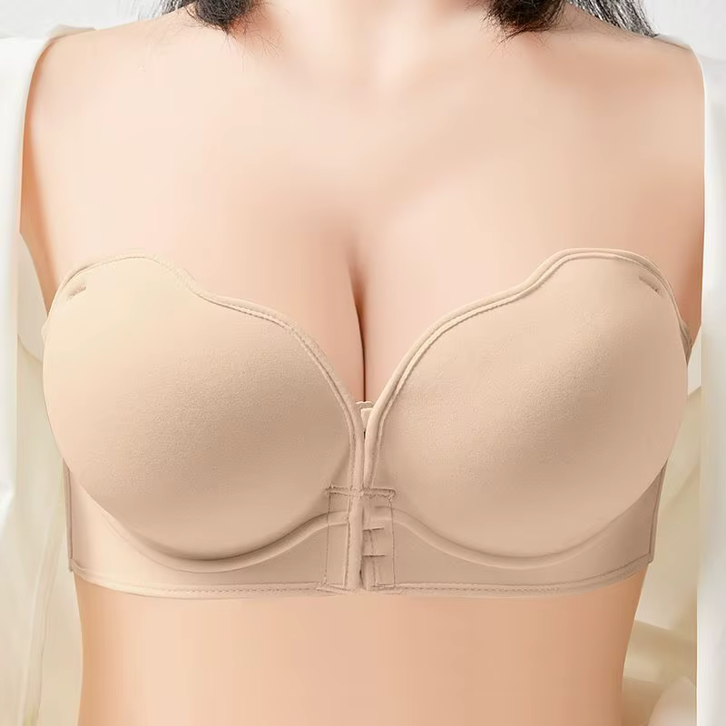 Soutien-gorge push-up sans bretelles de 12cm d'épaisseur avec fermeture frontale pour mariage, adhés