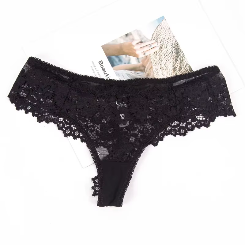 Femmes culottes sous-vêtements Sexy culotte en dentelle noire Lingerie femme slip en dentelle floral