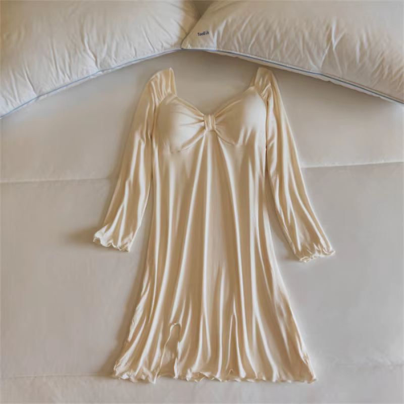 Chemise de nuit douce pour femmes, chemise de nuit en Modal, printemps automne hiver, robe à manches