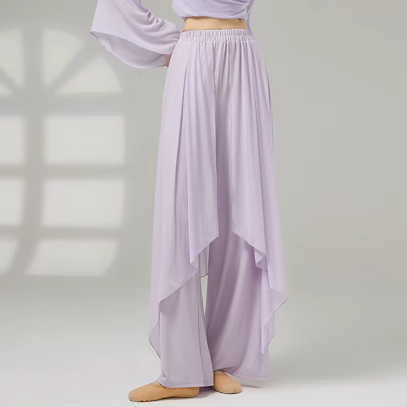 Jupe-culotte d'entraînement de danse classique pour femmes, pantalon fluide à 2 couches à jambes lar