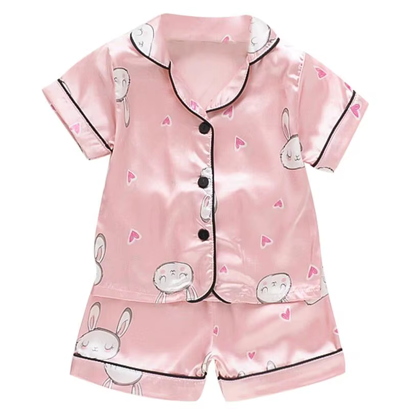 Ensemble pyjama enfant LJW – Haut et pantalon en satin de soie uni à manches longues et revers pour 
