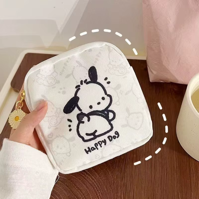 Sac de rangement portable en tissu pour serviettes hygiéniques Kawaii Sanrio Pochacco, mignon, pour 