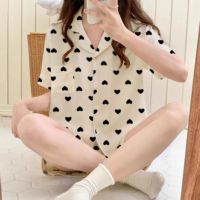 Pyjama coréen Simple imprimé lapin pour femmes, ensemble trois pièces de nuages, à la mode, vêtement