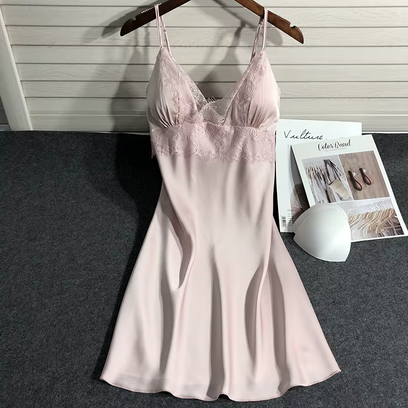 Ensemble de pyjamas en dentelle pour femmes, robe de bain sexy, chemise de nuit en satin, vêtements 