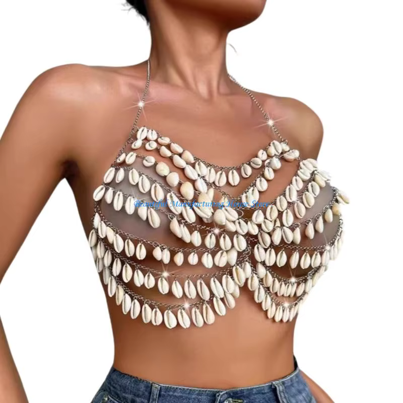 E56A chaîne corps multicouche perlée soutien-gorge chaîne poitrine bijoux corps accessoires femmes