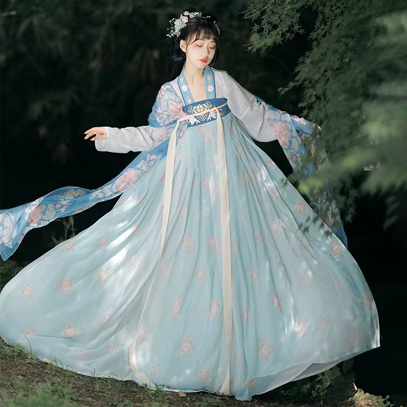 IOOTIANY – robe Hanfu de Style chinois Tang pour femmes, longueur poitrine, bleu et rose, Costume de