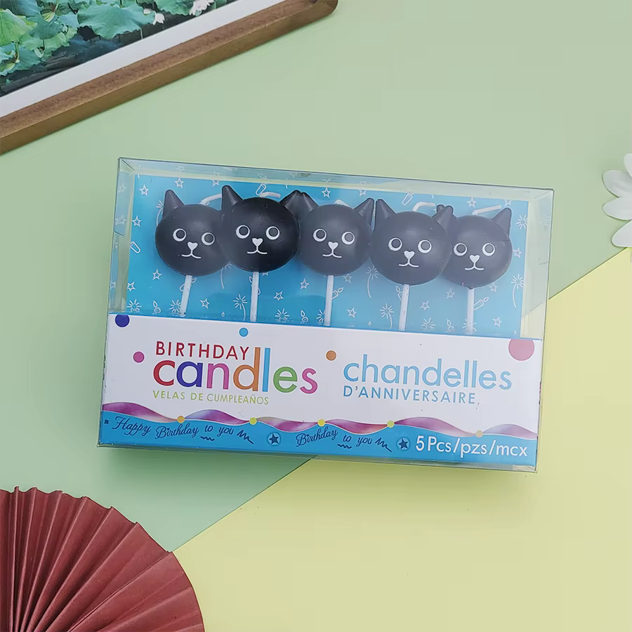 Bougies de gâteau joyeux anniversaire chat noir, dessin animé mignon, fête pour enfants, gâteau de c