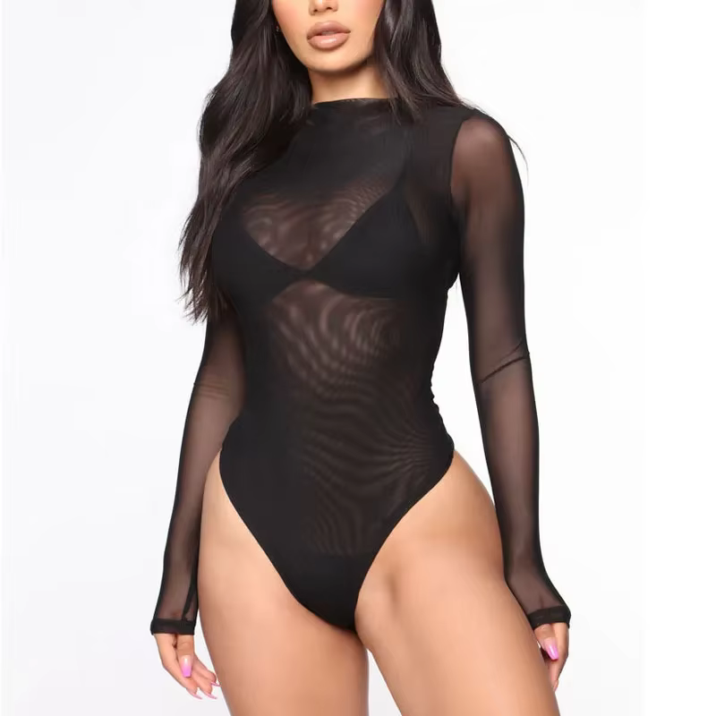 Combinaison transparente à manches longues pour femmes, costume de batterie sexy, vêtements pour fem