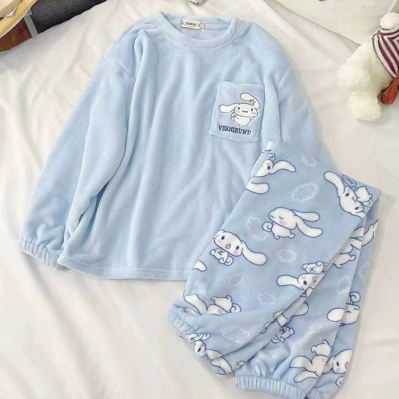 Pyjama d'hiver en flanelle Cinnamoroll, Kuromi, My Melody, style anime kawaii, en velours corail, ch