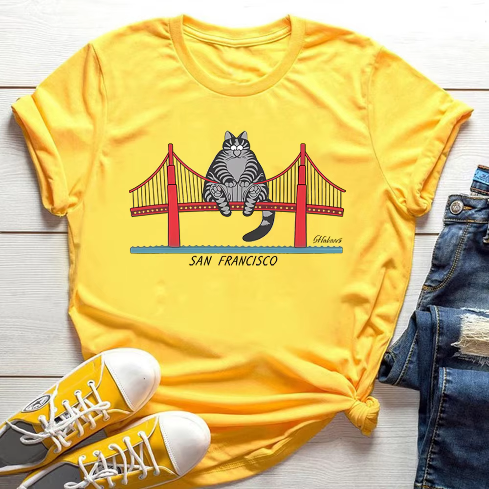 T-shirt drôle avec motif chat Ryan Gosling, T-shirt graphique chat Pont Golden Gate, T-shirt Project