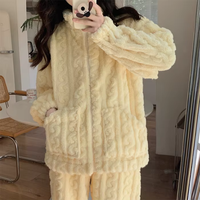 Ensemble pyjama en flanelle de grande taille, vêtements de nuit pour femmes, pantalon, costume épais