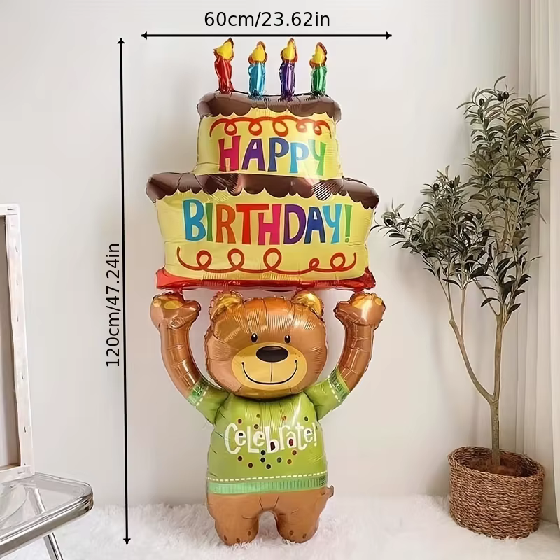 Un ballon ours en peluche tenant une gâteau est parfait pour les célébrations d'anniversaire et les