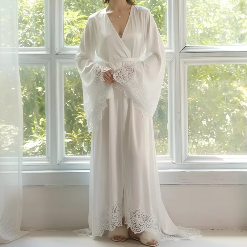 Robe de nuit élégante haut de gamme pour femme, style romantique français, avec dentelle en satin, m